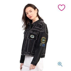 Women's G-III Black Green Bay Packers Studded Jean Jacket XXL nwot